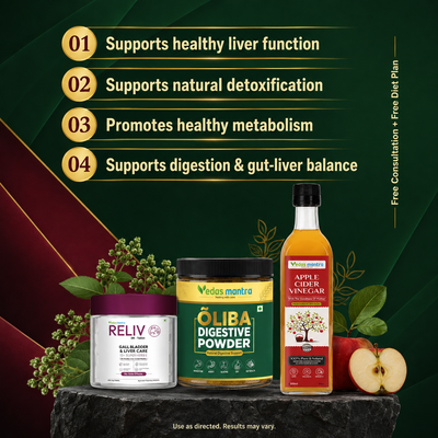 Vedas Fatty Liver Ayurvedic Treatment Kit Reliv+Apple cider vinegar+oliba (Free Consultation + Free diet Plan)