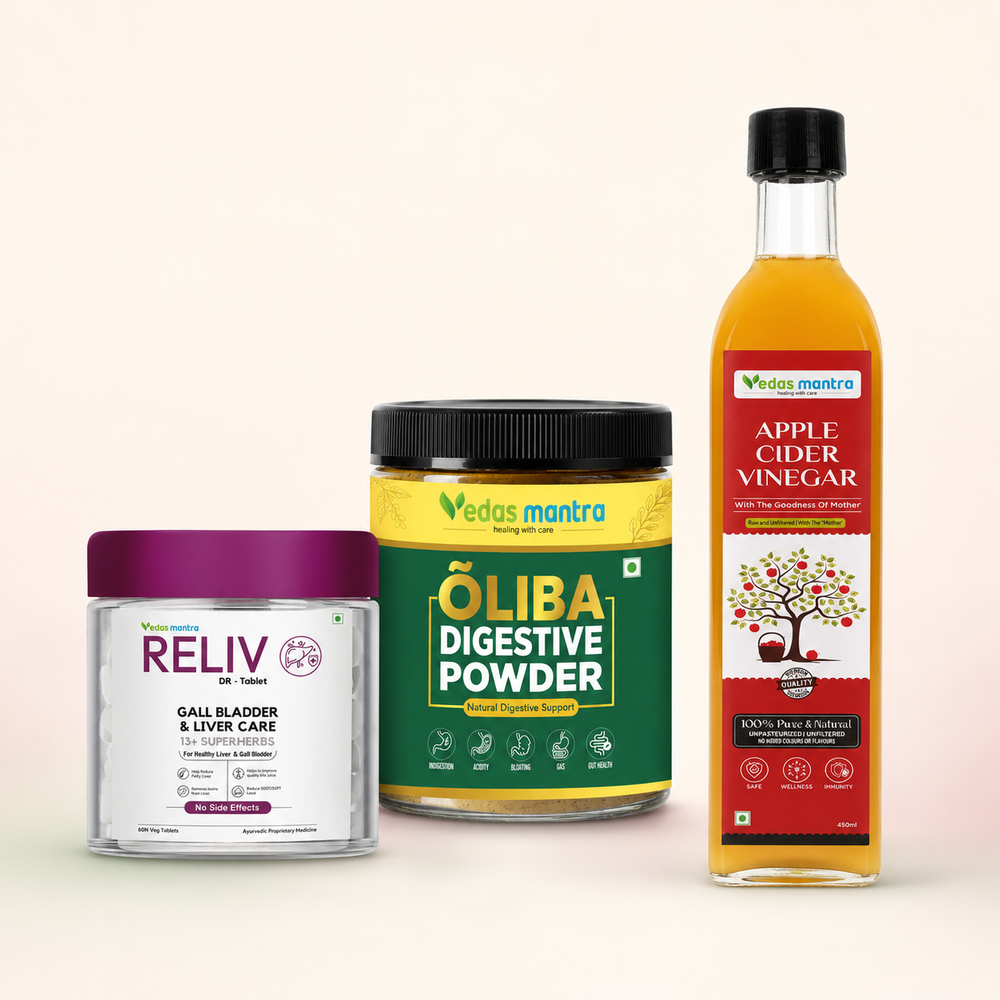 Vedas Fatty Liver Ayurvedic Treatment Kit Reliv+Apple cider vinegar+oliba (Free Consultation + Free diet Plan)