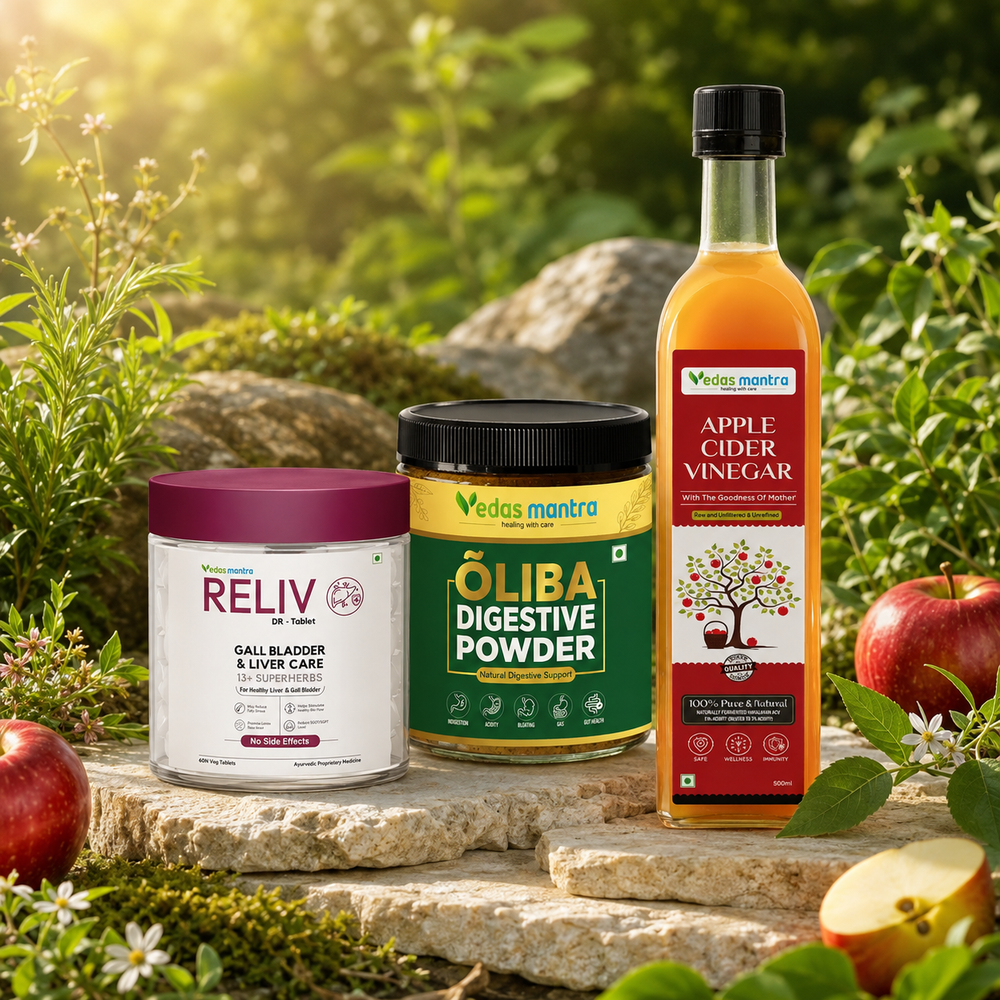 Vedas Fatty Liver Ayurvedic Treatment Kit Reliv+Apple cider vinegar+oliba (Free Consultation + Free diet Plan)