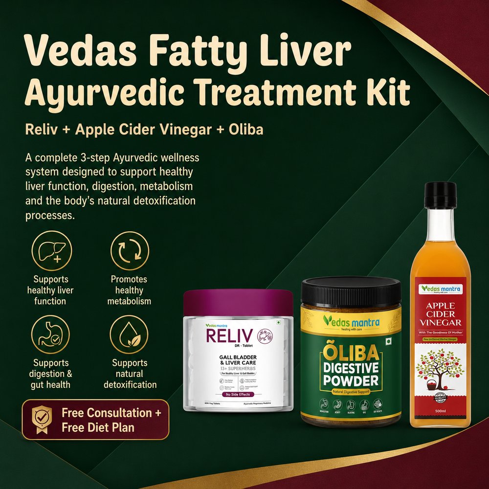 Vedas Fatty Liver Ayurvedic Treatment Kit Reliv+Apple cider vinegar+oliba (Free Consultation + Free diet Plan)