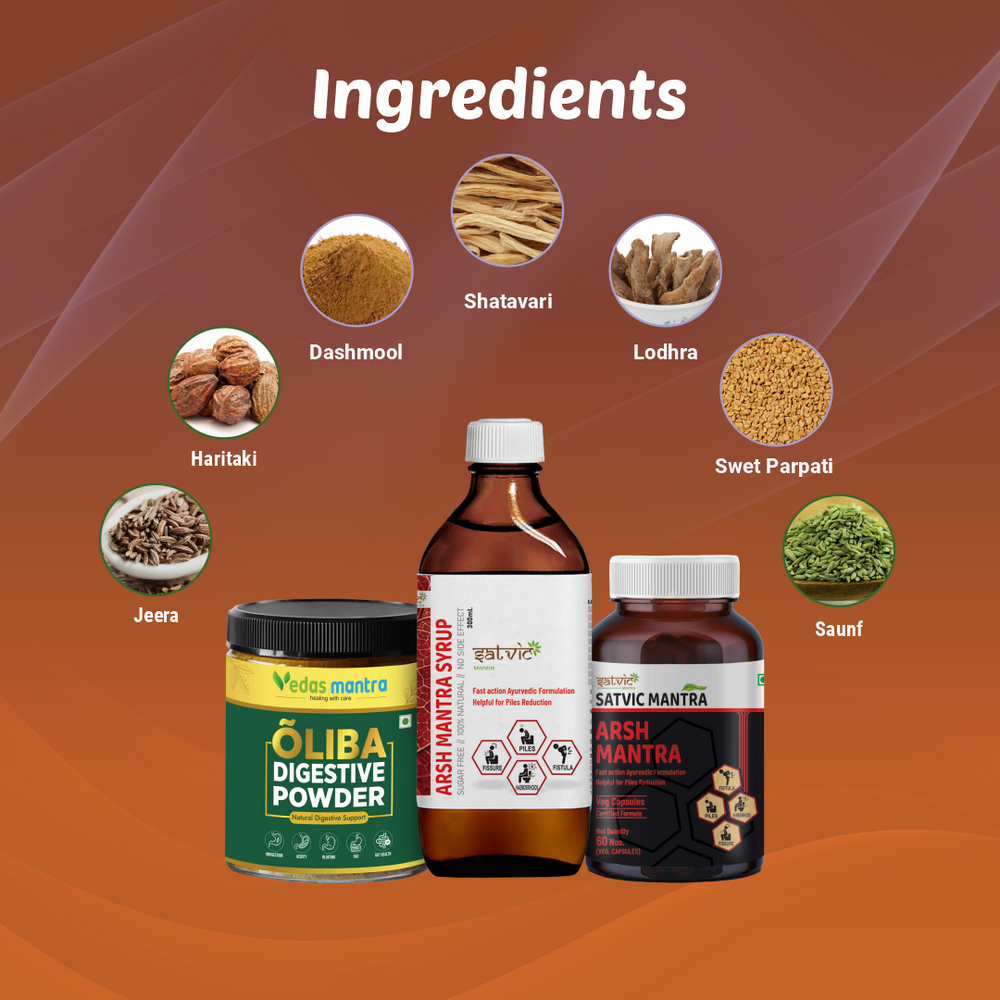 Arsh Mantra Piles Kit for for Piles | Fissure | Fistula - Arsh Mantra Capsule +  Syrup+Oliba Powder(Free Consultation + Free diet Plan)